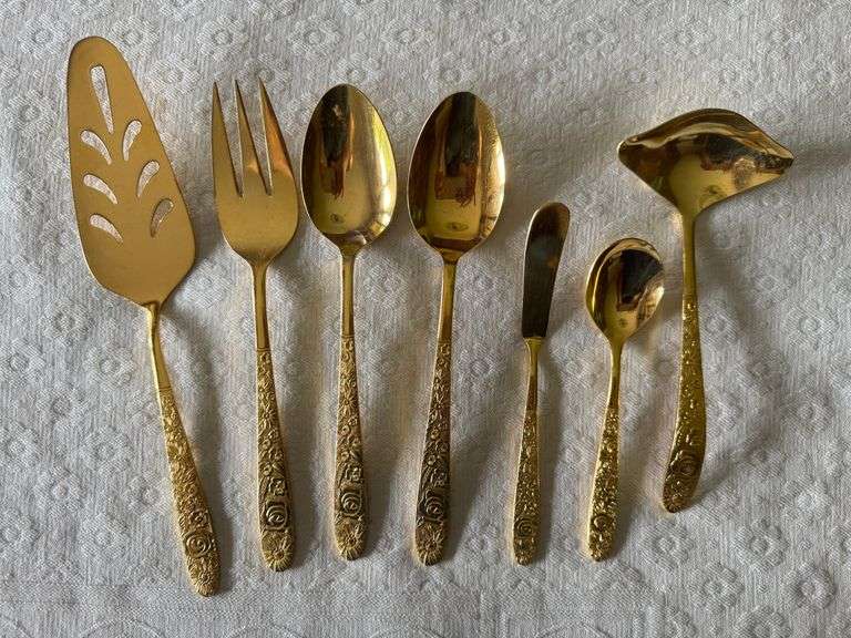 VTG Stanley Roberts Gold Electroplate Rose Royale 6pc Service for 12 + Completer Set