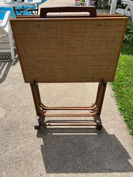 60’s MCM Retro TV Tables w/ Mod Grasscloth