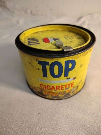 Vintage Cigarette tobacco tin with vintage fishing lures