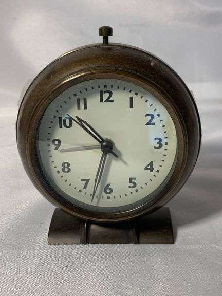 Vintage Bronze Standing Alarm Clock Quartz Battery Operated Working