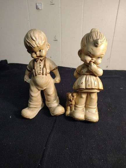 Vintage little boy "empty pockets" and little girl chalkware