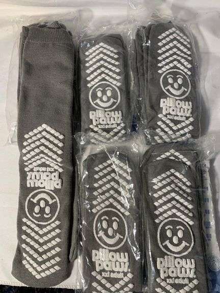 XXL Gray Double Tread Slip Stop Socks from Pillow Paws (Terrycloth) (6 Pairs)
