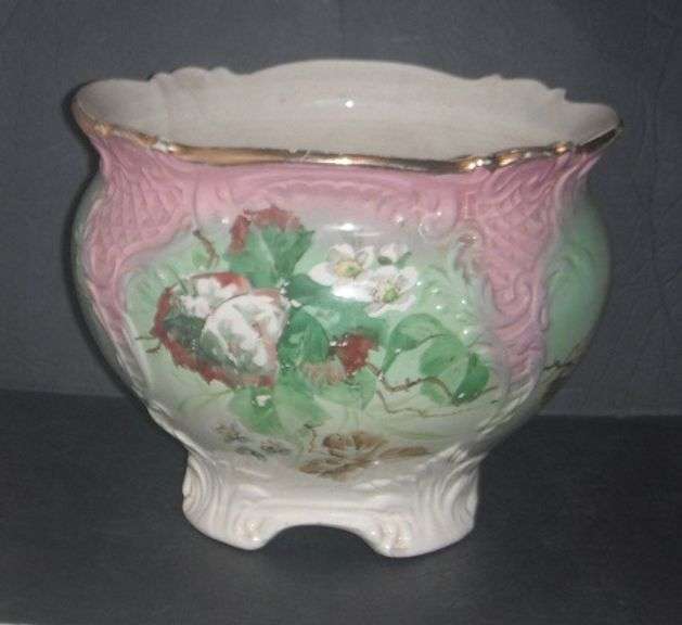 Large 12" Antique footed Hand Decorated Jardinere