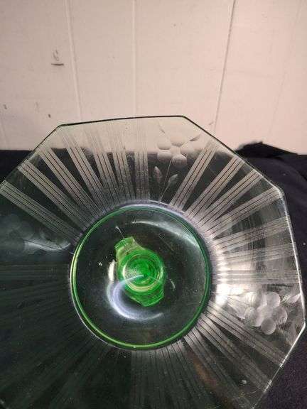 Vaseline tidbit tray and a pair of candle holders
