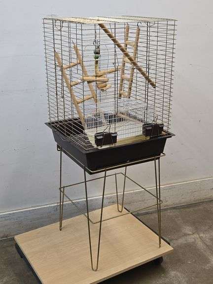 Vintage Mid Century Metal Bird Cage with Accessories