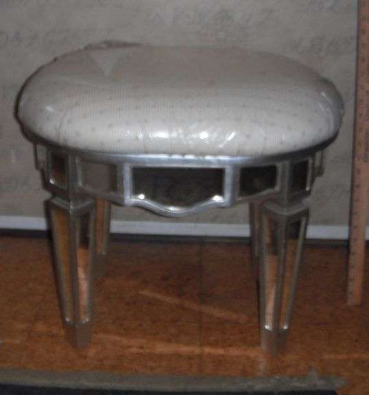 Fancy Mirrored Dressing Stool/ Bench w/ Upholstered Seat.