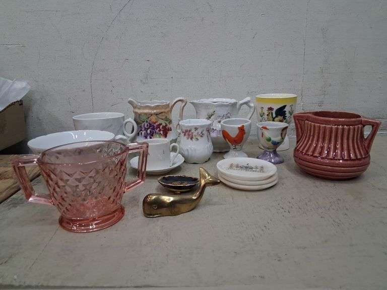 Glass variety with pink glass, egg cups, and more. 2a