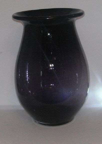 Large 10-1/2" Crate & Barrell Deep Purple Glass Vase w/ air bubbles..