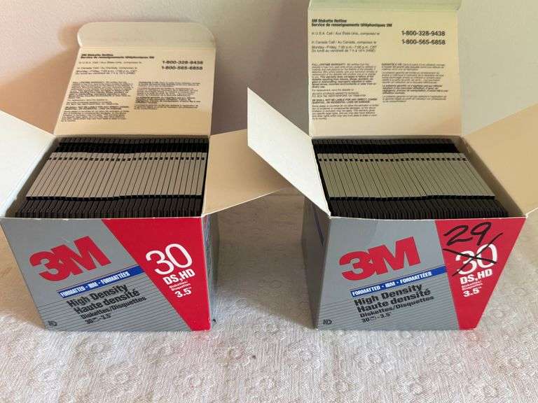 3M Floppy Disks, DS, HD, Formatted IBM, 2 boxes (Quantity 59), NIB