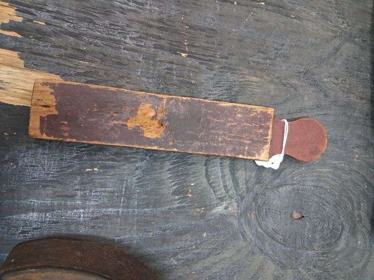 Antique oak handle barn auger, cast iron piece, and wood piece. 3d
