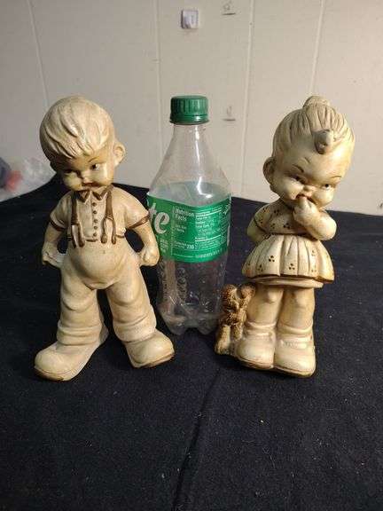 Vintage little boy "empty pockets" and little girl chalkware