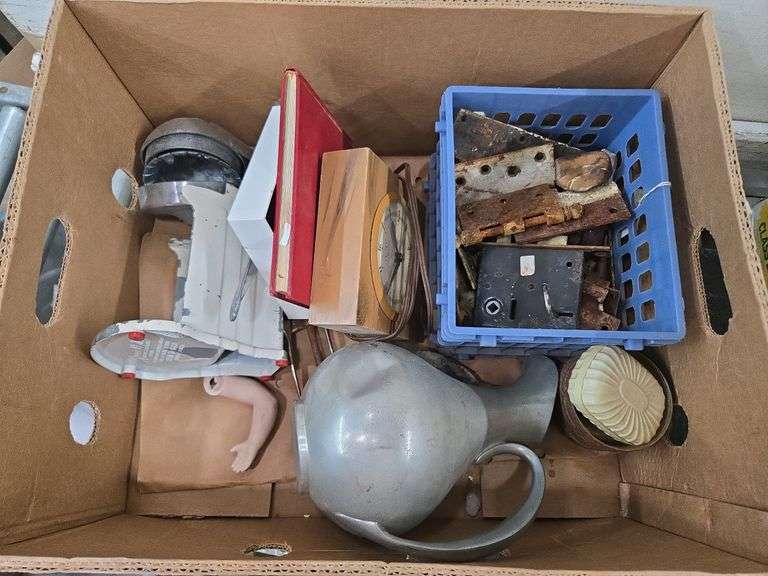 (Box Full of) Misc. Vintage Kitchen Collectibles, Hinges & more. 11B
