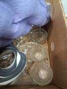 Box lot: Mason jars, vintage bottles, and glassware. 11b