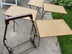 60’s MCM Retro TV Tables w/ Mod Grasscloth