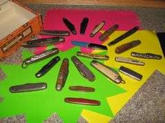 CIGAR BOX FULL OF JUNK KNIVES-A FEW GOOD ONES