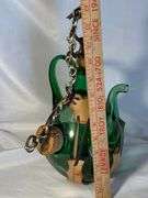 Vintage Green Italian Hand Blown Glass Wine Decanter with Ice Chamber