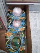 Nib water bomb grenades, christmas cards, button covers, and travel hanger. 3c