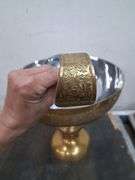 Etched Brass bowl with ladle and 12 cups. 2a