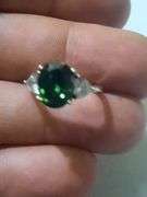 Sz 6.75 Green Stone Sterling Silver Ring
