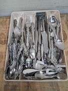 Cutlery organizer full of Oneida community forks/spoons/ knives. 3c