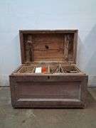 Wooden tool trunk with contents
