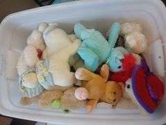 Tote of stuffed animals