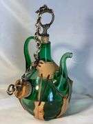 Vintage Green Italian Hand Blown Glass Wine Decanter with Ice Chamber