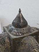 Two Middle Eastern Pierced Brass Lamp Shades. 6E