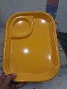 Anchor hocking divided plates, Rubbermaid trays, and wheatstraw plates and cups. 7e