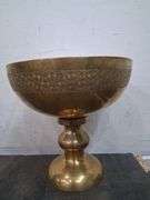 Etched Brass bowl with ladle and 12 cups. 2a