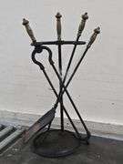 Cast Iron Fireplace Tools with Brass Knobs. 21A