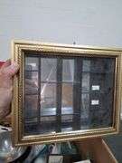 Box lot: small shadow box, basket, vase, metal bowls, and more. 11b