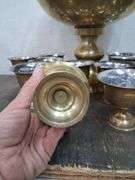 Etched Brass bowl with ladle and 12 cups. 2a