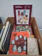 Box lot: books including 1840 chemistry, encyclopedias of collectibles, and more. 11b