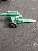 2 Vintage rubber trucks, canon and plastic tank