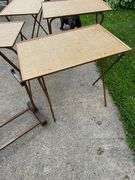 60’s MCM Retro TV Tables w/ Mod Grasscloth