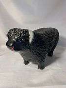 FOLK ART CHALKWARE BLACK ANGUS PAINTED PLASTER BULL BANK PRIMITIVE 1940S