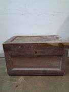 Wooden tool trunk with contents