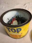 Vintage Cigarette tobacco tin with vintage fishing lures