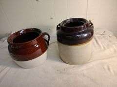 Antique 2 toned bean pot and vintage bean pot