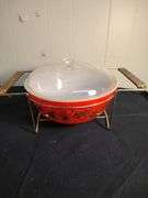 Vintage Pyrex bowl with lid and holding rack Golden Holly Pine Cone