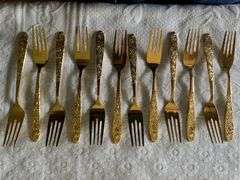 VTG Stanley Roberts Gold Electroplate Rose Royale 6pc Service for 12 + Completer Set