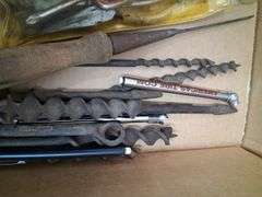 Box lot tools: chisels, saw blades, bits, and more. 2d
