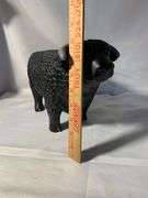FOLK ART CHALKWARE BLACK ANGUS PAINTED PLASTER BULL BANK PRIMITIVE 1940S