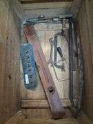 Wooden tool trunk with contents