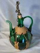 Vintage Green Italian Hand Blown Glass Wine Decanter with Ice Chamber