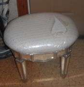 Fancy Mirrored Dressing Stool/ Bench w/ Upholstered Seat.