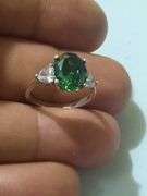 Sz 6.75 Green Stone Sterling Silver Ring