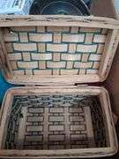 Box lot: small shadow box, basket, vase, metal bowls, and more. 11b
