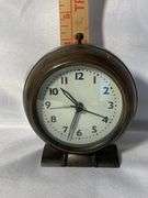 Vintage Bronze Standing Alarm Clock Quartz Battery Operated Working